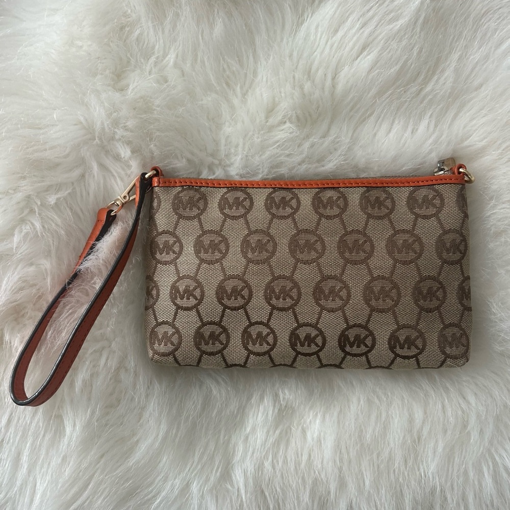 Michael Kors Tan and Orange Logo Wristlet - Picture 3 of 10
